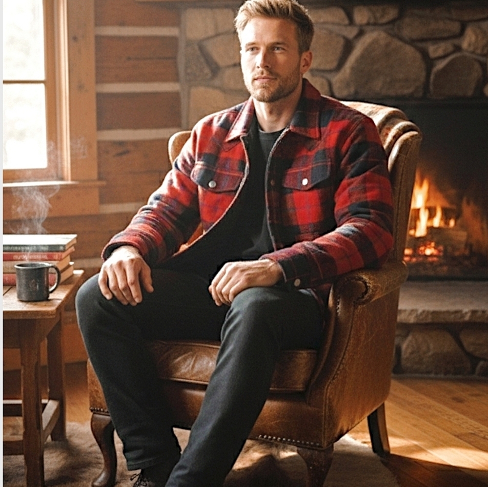 MARK'S Thick Cozy Red Quilted Shirt Jacket